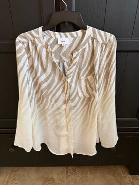 Beige Zebra-Print Long-Sleeve Women's Blouse